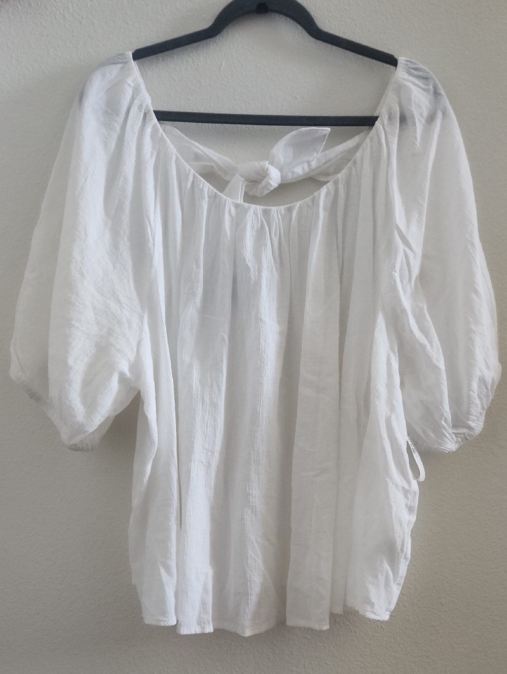 Old Navy White Cotton Peasant Top with Tie Back